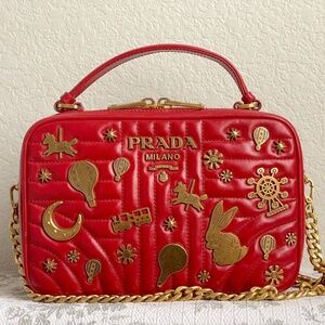 Prada Quilted Diagramme Camera Chain Crossbody Bag